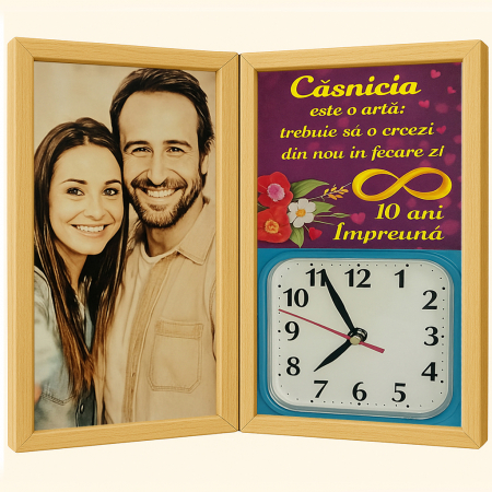 Carti Pe Lemn Color - Tablou Personalizat Cadou Aniversare Casatorie-Pe Lemn +Ceas Tip Carte
