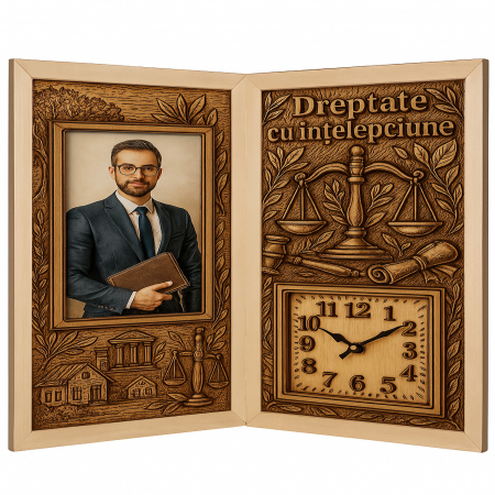 Carti Pe Lemn cu Ceas - Tablou Personalizat Cadou Avocat