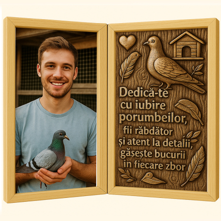 Carti Pe Lemn - Tablou Personalizat din Lemn Tip Carte pentru Columbofil