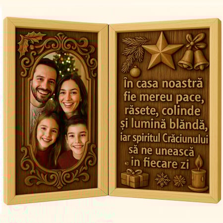 Carti Pe Lemn - Tablou Personalizat din Lemn Tip Carte – Cadou Inedit de Crăciun cu Poză și Mesaj