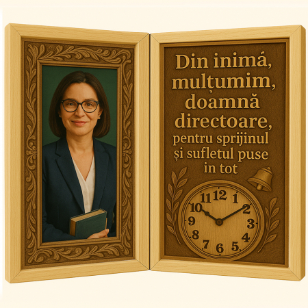 Cadre Didactice - Tablou Personalizat Cadou Directoare-Carte din Lemn cu Ceas