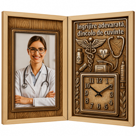 Carti Pe Lemn cu Ceas - Tablou Personalizat Cadou Doctor