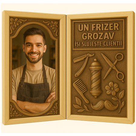Carti Pe Lemn - Carte din Lemn Personalizată pentru Frizer