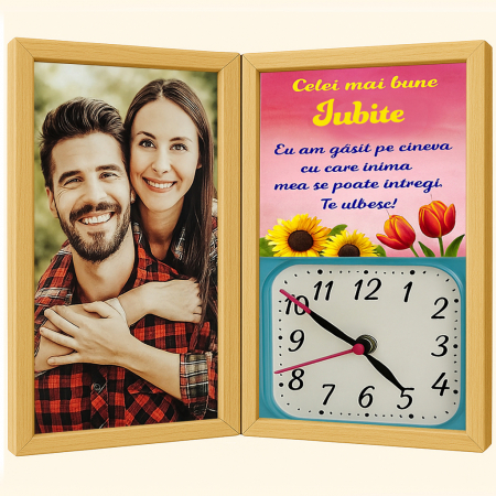 Carti Pe Lemn Color - Tablou Personalizat Cadou Iubita-Pe Lemn +Ceas Tip Carte