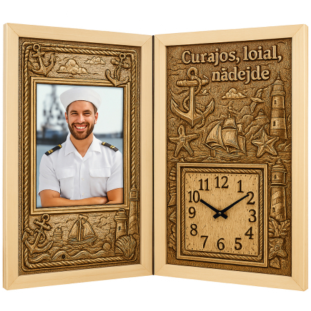 Carti Pe Lemn cu Ceas - Cadou Personalizat pentru Marinar