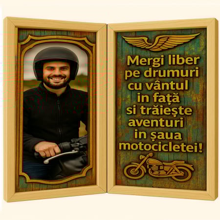 Carti Pe Lemn Vintage - Tablou Personalizat Cadou Motociclist