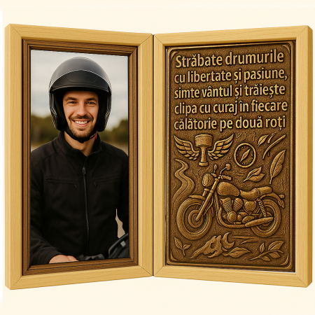 Carti Pe Lemn - Tablou Personalizat din Lemn Tip Carte pentru Motocicliști