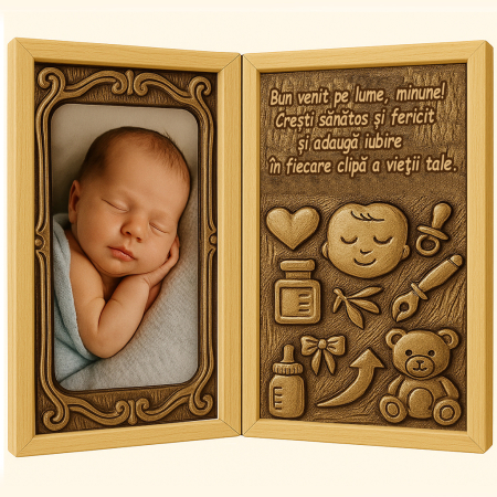 Carti Pe Lemn - Tablou Personalizat din Lemn Tip Carte pentru Nou-Născut