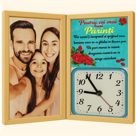 Carti Pe Lemn Color - Tablou Personalizat Cadou Parinti-Pe Lemn +Ceas Tip Carte