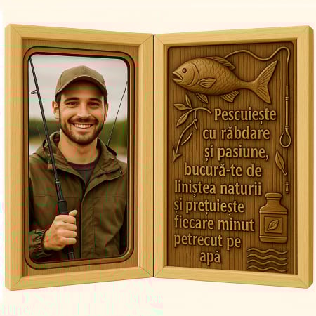 Carti Pe Lemn - Tablou Personalizat din Lemn Tip Carte pentru Pescar
