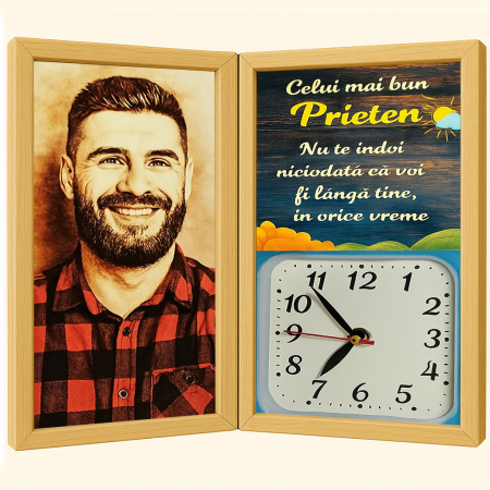 Carti Pe Lemn Color - Tablou Personalizat Cadou Prieten-Pe Lemn +Ceas Tip Carte