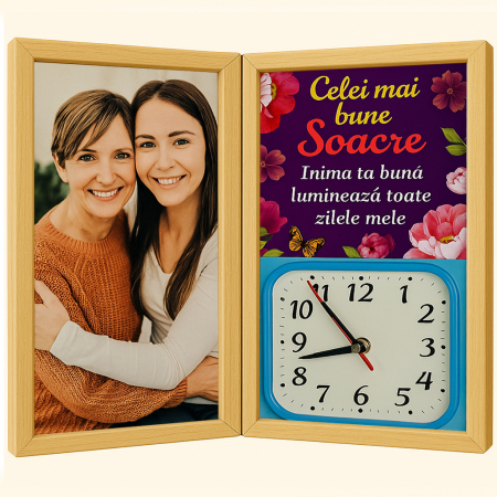 Carti Pe Lemn Color - Tablou Personalizat Cadou Soacra- Pe Lemn +Ceas Tip Carte