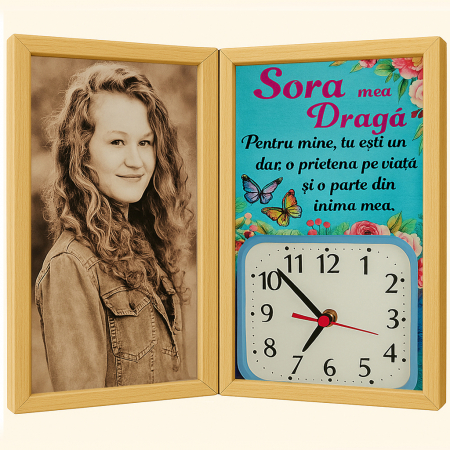 Carti Pe Lemn Color - Tablou Personalizat Cadou Sora- Pe Lemn +Ceas Tip Carte