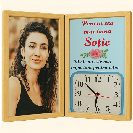 Carti Pe Lemn Color - Tablou Personalizat Cadou Sotie- Pe Lemn +Ceas Tip Carte