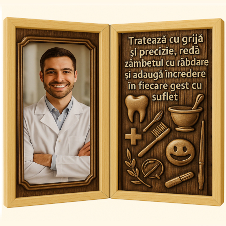 Carti Pe Lemn - Tablou Personalizat din Lemn Tip Carte pentru Stomatolog