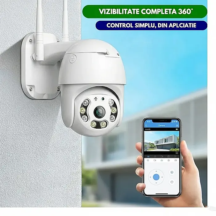 Cameră de Supraveghere Video Exterioară WiFi 4K – IP66 Rezistentă la Apă, Viziune Nocturnă Panoramică 360°, Audio Bidirecțional și Urmărire Mișcare Inteligentă [2]