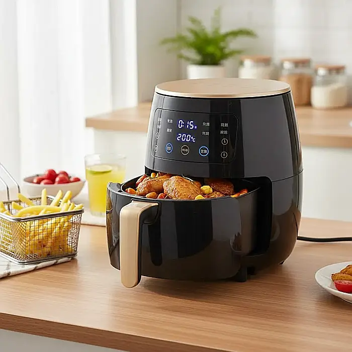 Friteuză cu Aer Cald fără Ulei – 2400W, Capacitate 6L, Funcții de Prăjire, Coacere și Gătire Rapidă, Panou Analogic, Coș Detasabil Antiaderent [4]