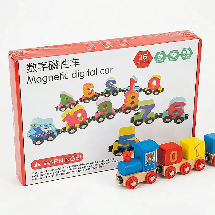 Tren Magnetic din Lemn cu Numere – Jucărie Educativă pentru Copii, Dezvoltă Motricitatea, Imaginația și Logica, Siguranță Europeană [4]
