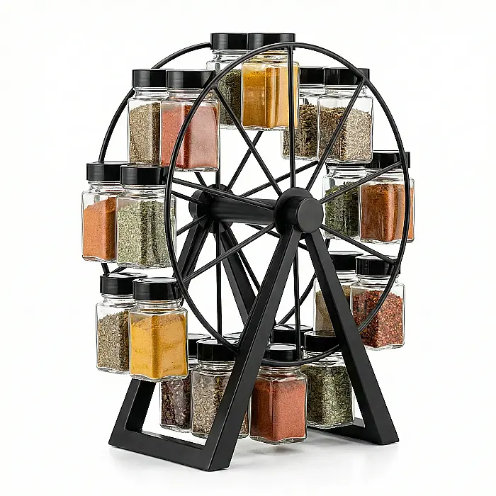 Set 18 Recipiente Condimente cu Suport Rotativ – Borcane Sticlă 99 g, Organizator Bucătărie Premium, Design Modern și Elegant, Acces Rapid la Arome [4]