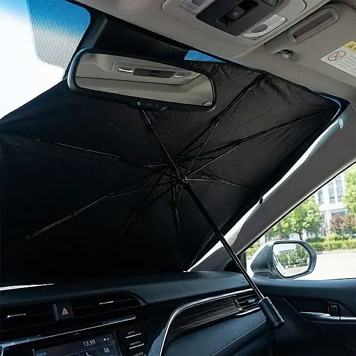 Parasolar Tip Umbrelă pentru Mașină – Protecție UV 99% și Izolație Termică, Pliabil, Compatibil Universal (140 x 80 cm) și Montare Rapidă: Răcoare Imediată și Protecție de Elită pentru Interiorul Auto [2]