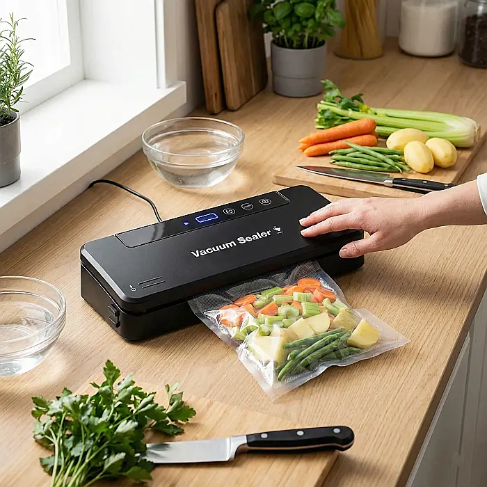 Aparat de Sigilat și Vidat Alimente Vacuum Sealer S – 90W, Funcție de Vidare Automată, Pungi Incluse, Design Compact pentru Bucătărie [2]