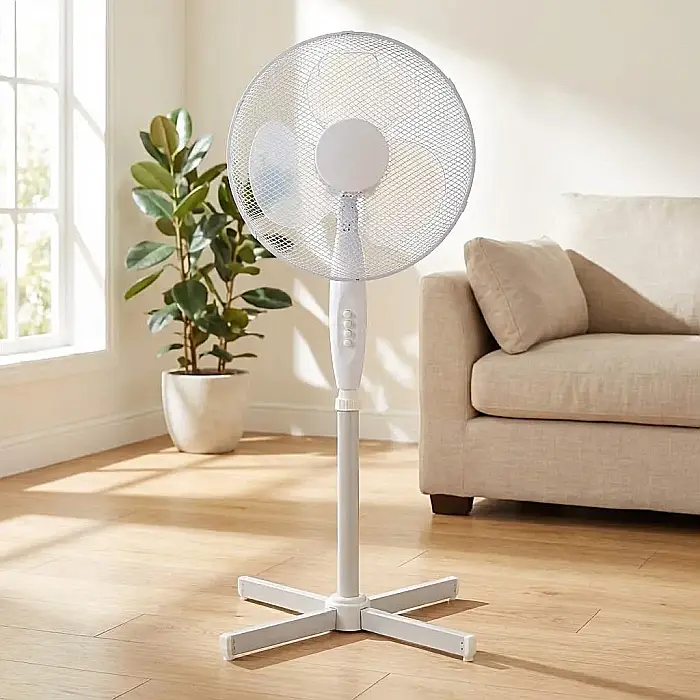 Ventilator cu Picior FS40-01 – Diametru 41 cm, Putere 45W, 3 Trepte de Viteză, Oscilație 75° și Plasă de Protecție: Răcorire Eficientă, Stabilitate și Confort Termic pentru Acasă sau Birou [2]