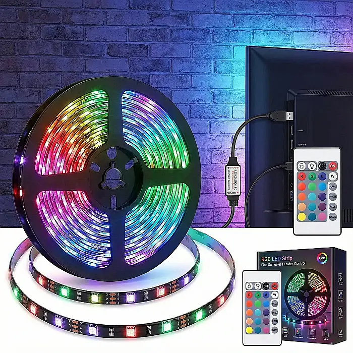Bandă LED pentru Televizor – 5 m, Lumini Ambientale Multicolore RGB, Telecomandă Inclusă și Moduri Dinamice: Atmosferă de Cinema în Livingul Tău [3]