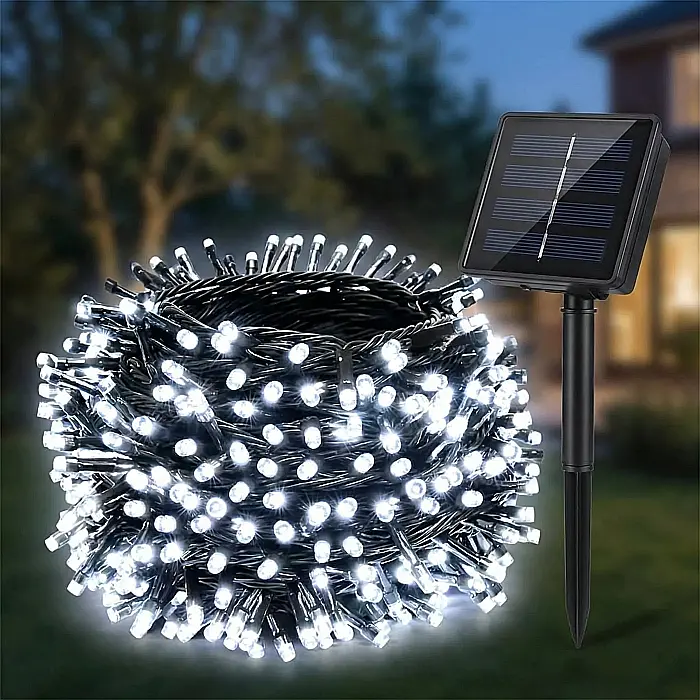 Instalație LED Solară pentru Exterior: 12 m, 100 LED Alb Rece, 8 Moduri de Iluminare și Panou Solar Inclus – Economie de Energie și Atmosferă Magică [2]