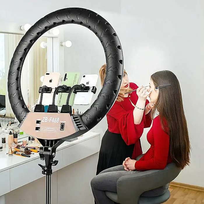Lumină Circulară LED Profesională cu Trepied Reglabil (72–190 cm) – Diametru 45 cm, 416 LED-uri, 65W, 3 Suporturi Telefon și Telecomandă: Studio Foto-Video Complet la Tine Acasă [3]