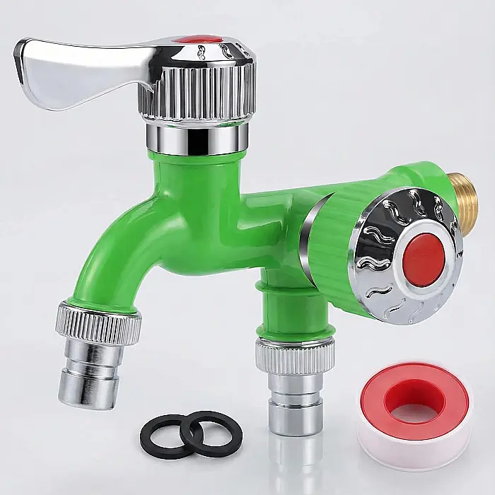 Robinet Dublu cu Control Independent și Ieșiri Duble – Filet 1/2 Inch, Metal și Ceramică Premium, Anti-Îngheț și Anti-Coroziune: Versatilitate Maximă pentru Casă și Grădină [2]