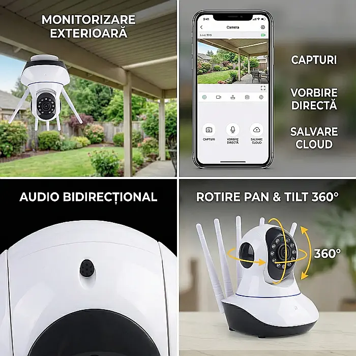 Cameră de supraveghere WiFi cu 5 antene, rezoluție Full HD, vedere nocturnă, detecție mișcare, audio bidirecțional [2]
