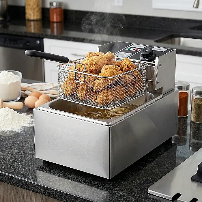 Friteuză Electrică cu Ulei 5.5L – 2500W, Oțel Inoxidabil, Termostat Reglabil, Timer 60 Min, Capac Inclus [2]