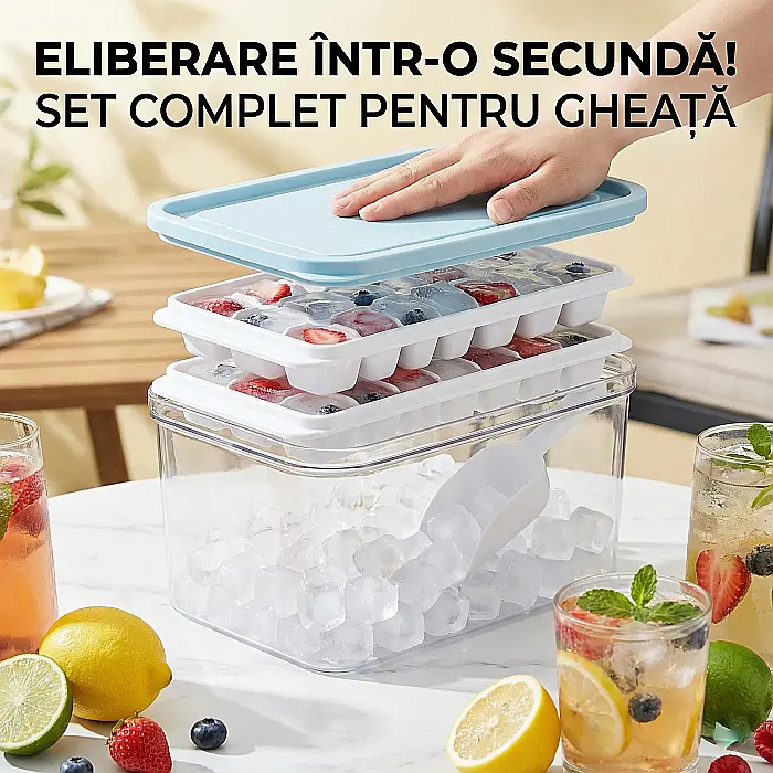 Tavă pentru Cuburi de Gheață ICEMATE: 2 Straturi, Capac Etanș Anti-Vărsare și Preparare Igienică – Cuburi Perfecte în Orice Moment [3]