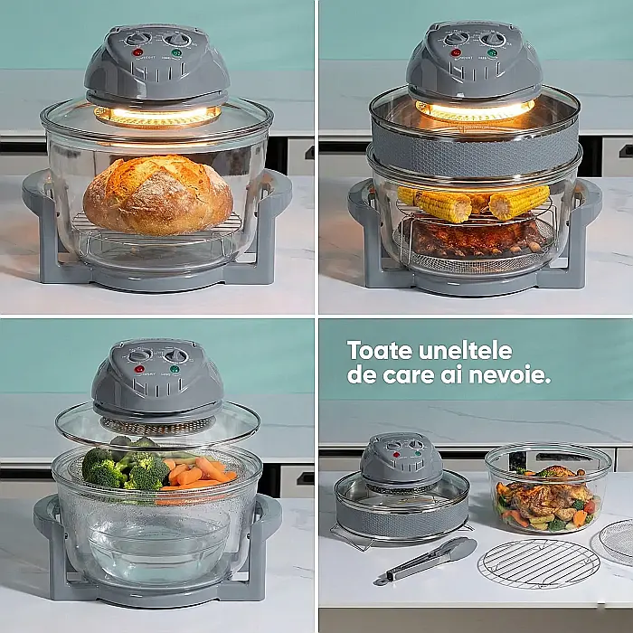 Cuptor cu Halogen 17 L Negru – 1400 W, Control Temperatură Reglabilă 65-250°C, Temporizator 60 Min, Capacitate Extinsă, Coacere Rapidă și Uniformă fără Ulei [2]