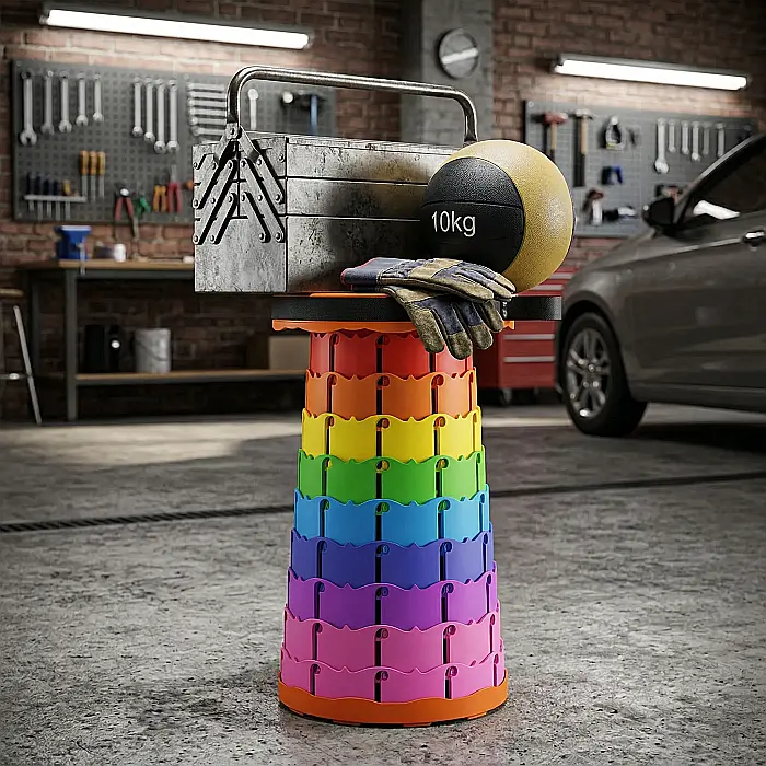 Scaun Rotund Pliabil și Telescopic – Reglabil până la 45,5 cm, Portabil și Ușor (1,2 kg), Rezistență 100 kg, Material PA66, Ideal pentru Camping, Pescuit și Grădină [2]