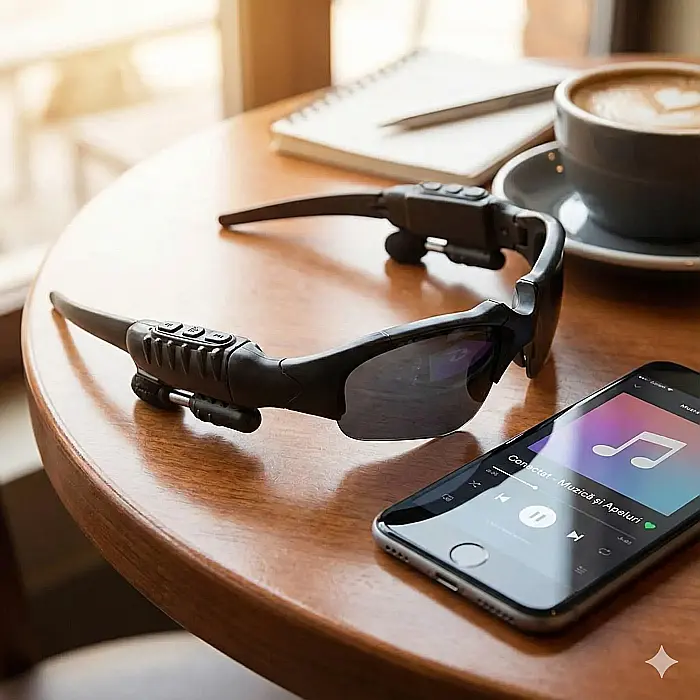 Ochelari de Soare Bluetooth 3 în 1 cu Lentile Polarizate – Redare Muzică Wireless, Funcție Hands-Free și Microfon Integrat, Baterie Reîncărcabilă 150 mAh, Ideal pentru Condus, Sport și Activități în A [2]