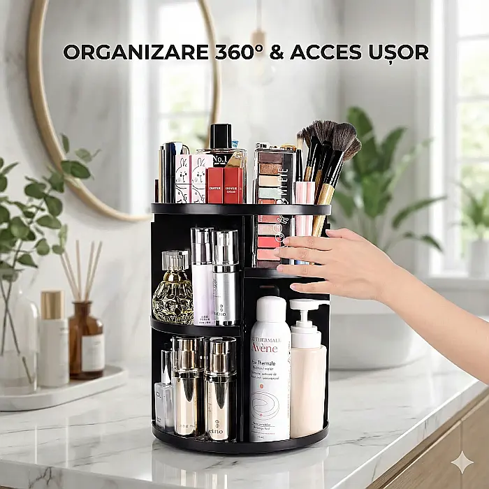 Organizator Cosmetice Rotativ 360° – Suport Multifuncțional pentru Machiaj, Parfumuri, Lacuri de Unghii și Accesorii, Spațios și Practic pentru Baie sau Dormitor [4]