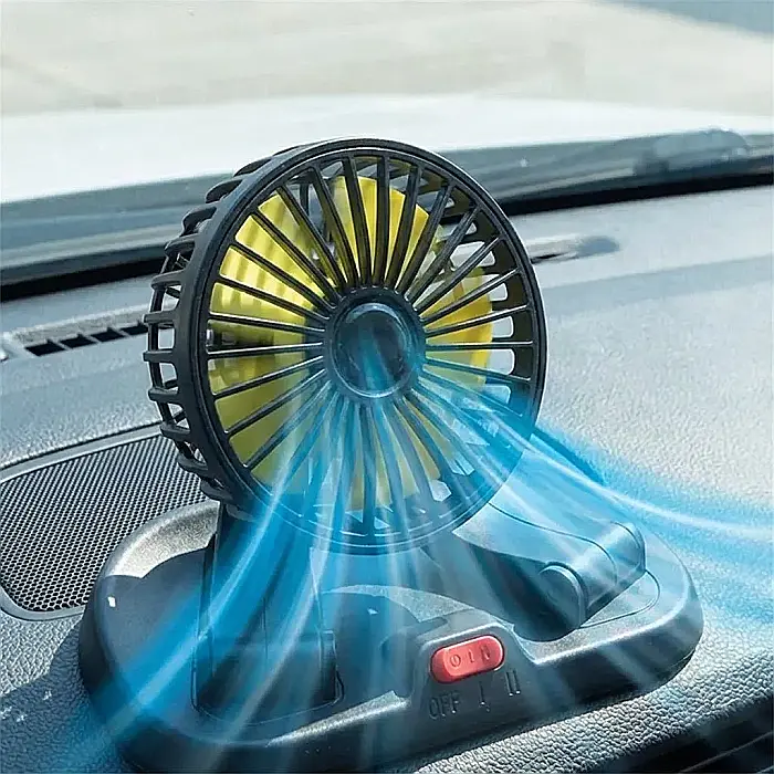 Ventilator Auto Dublu CoolDrive™ – Alimentare USB / 12V, 2 Viteze de Ventilație, Direcție Reglabilă 360°, Montare Stabilă pe Bord și Silențios: Confort Termic Personalizat pentru Șofer și Pasageri [2]