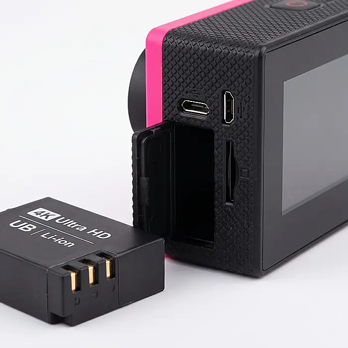Cameră Sport 4K Ultra HD UB – Rezistentă la Apă (30m), Carcasă Roz, Unghi Larg 170°, Foto 20MP, Wi-Fi, Funcție Slow Motion, Set Complet Accesorii Montare [2]
