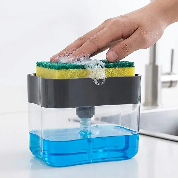 Dozator Detergent Lichid 2în1 cu Suport pentru Burete – Dispenser ABS Rezistent, Pompă de Precizie Integrată, Recipient Detașabil și Design Ergonomic: Organizare Inteligentă, Igienă și Eficiență în Bu [2]