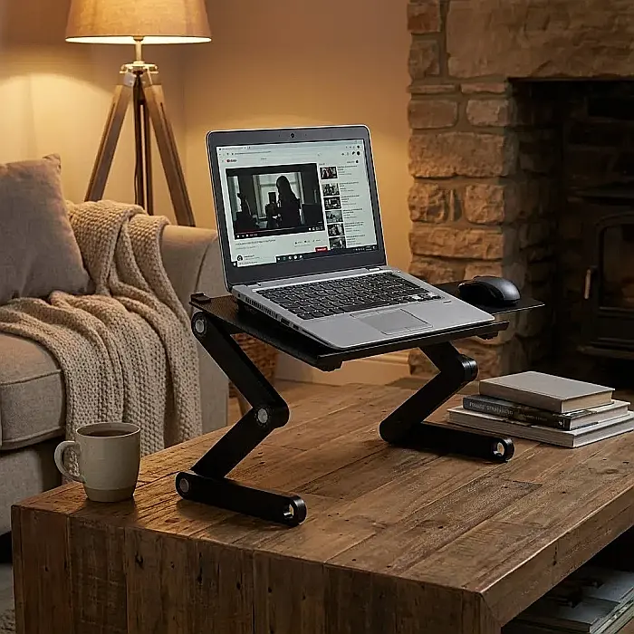 Masă Pliabilă Multifuncțională pentru Laptop T8 cu Ventilatoare USB – Reglabilă pe Înălțime și Unghi 360°, Aliaj Aluminiu-Magneziu, Suport Mouse Pad și Design Ergonomic: Confort Suprem și Răcire Efici [2]