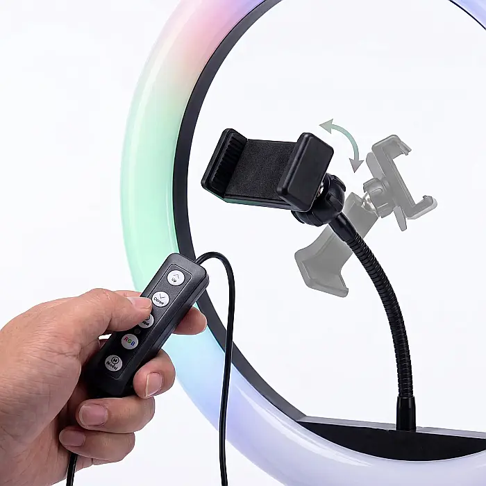 Lampă Circulară RGB Ring Light Zenino® – 26 cm / 10 Inch, LED Multicolor, Trepied Extensibil 210 cm, 3 Moduri de Lumină, 9 Niveluri Reglaj, Rotire 360° [2]