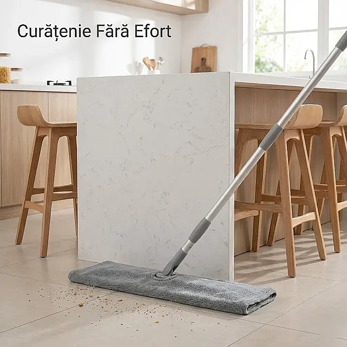 Mop Subțire pentru Spații Înguste cu Coadă Telescopică – Cap Flexibil, Lavetă Microfibră Detașabilă și Reutilizabilă, Tijă Aluminiu Reglabilă 63–93.5 cm: Curățenie Impecabilă sub Mobilă și în Colțuri  [2]