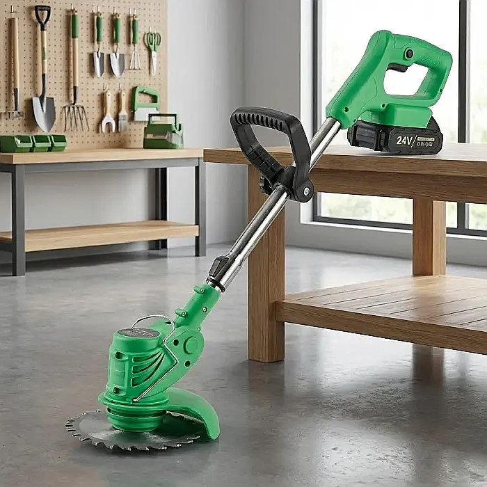 Motocoasă Electrică Portabilă cu Acumulator Li-Ion – 150 mm, 8500 RPM, Sistem 2-în-1 cu Lamă și Fir, Greutate 1.2 kg și Unghi Reglabil: Soluția Ultra-Ușoară pentru un Gazon Impecabil și Borduri Perfec [2]