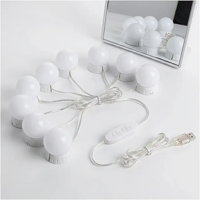 Lumini LED pentru Oglindă – 10 Becuri Hollywood cu Luminozitate Reglabilă, Alimentare USB, 3 Moduri de Culoare, Ideal Machiaj Profesional, Fixare cu Ventuze sau Velcro [2]