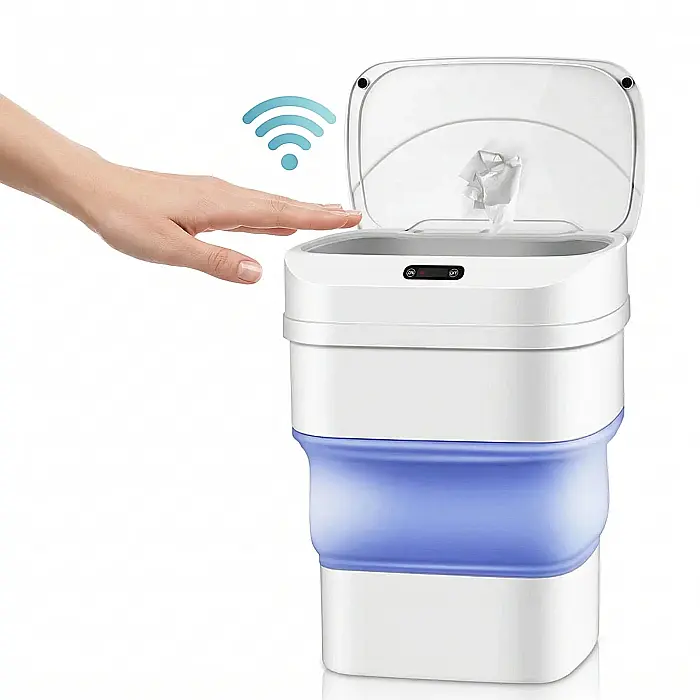 Coș de Gunoi Smart Pliabil cu Deschidere Fără Atingere – Senzor de Mișcare, Capac Automat, Material Plastic Premium și Silicon, Ideal pentru Birou, Bucătărie și Spații Înguste [2]