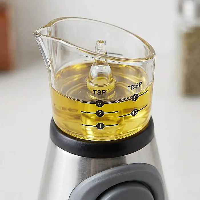 Dispenser din Sticlă pentru Ulei și Oțet 500 ml – Dozaj Precis cu Butoane Silicon, Gradat în ml și Linguri, Design Ergonomic și Rezistent, Ușor de Curățat [2]