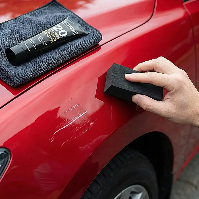 Soluție Îndepărtare Zgârieturi Auto Platinum 20 Seconds – Pentru Mașini și Motociclete, Rezistentă la Intemperii, Fără Silicon, Calitate Germană, Include Burete Aplicator [2]