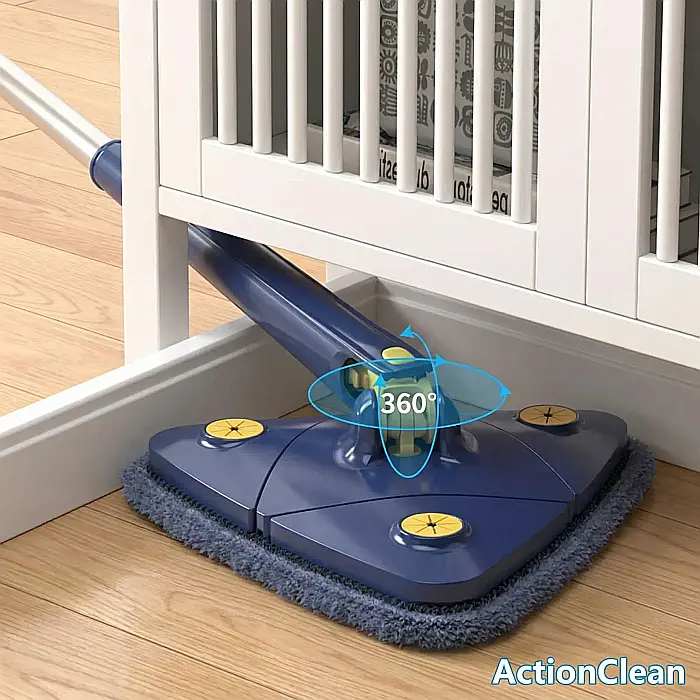 Mop Triunghiular ActionClean cu Rotire 360° și Lavetă Rezervă – Accesoriu Multifuncțional pentru Podele, Parchet, Gresie, Geamuri și Oglinzi, Albastru, Lungime 130 cm [2]