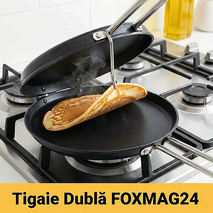 Tigaie Dublă pentru Clătite FOXMAG24 – Suprafață Antiaderentă Ceramică-Titan cu Infuzie de Diamante, Mânere Reci din Inox, 35x20 cm, Ideală pentru Omlete și Toast [2]